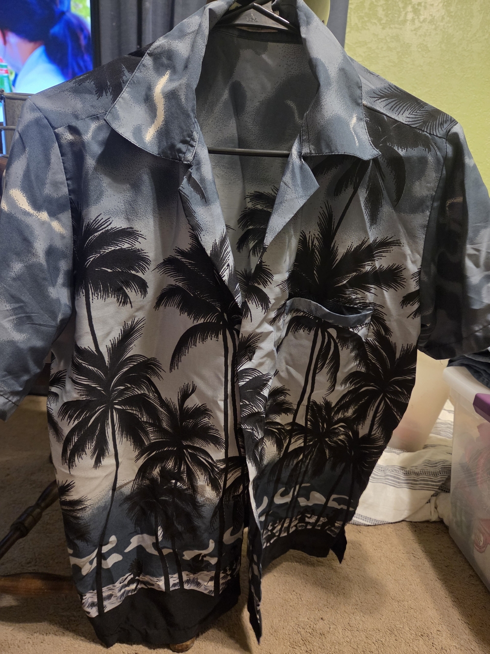 Unisex Short Sleeve Palm Tree Print Camp Shirt - Black/Gray/Blue